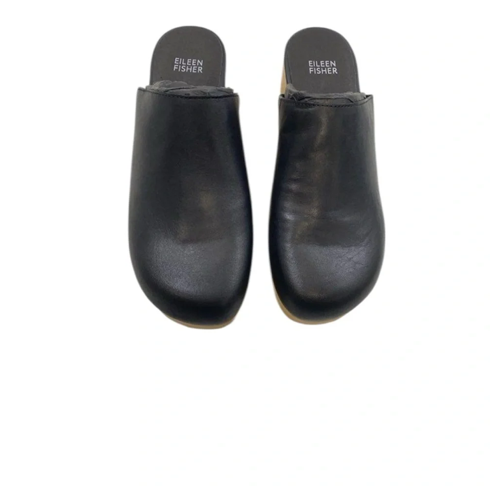 NIB Eileen Fisher Black Leather y2k 90s EVA Slip on Luxury Staple Mules 8 - Picture 6 of 8